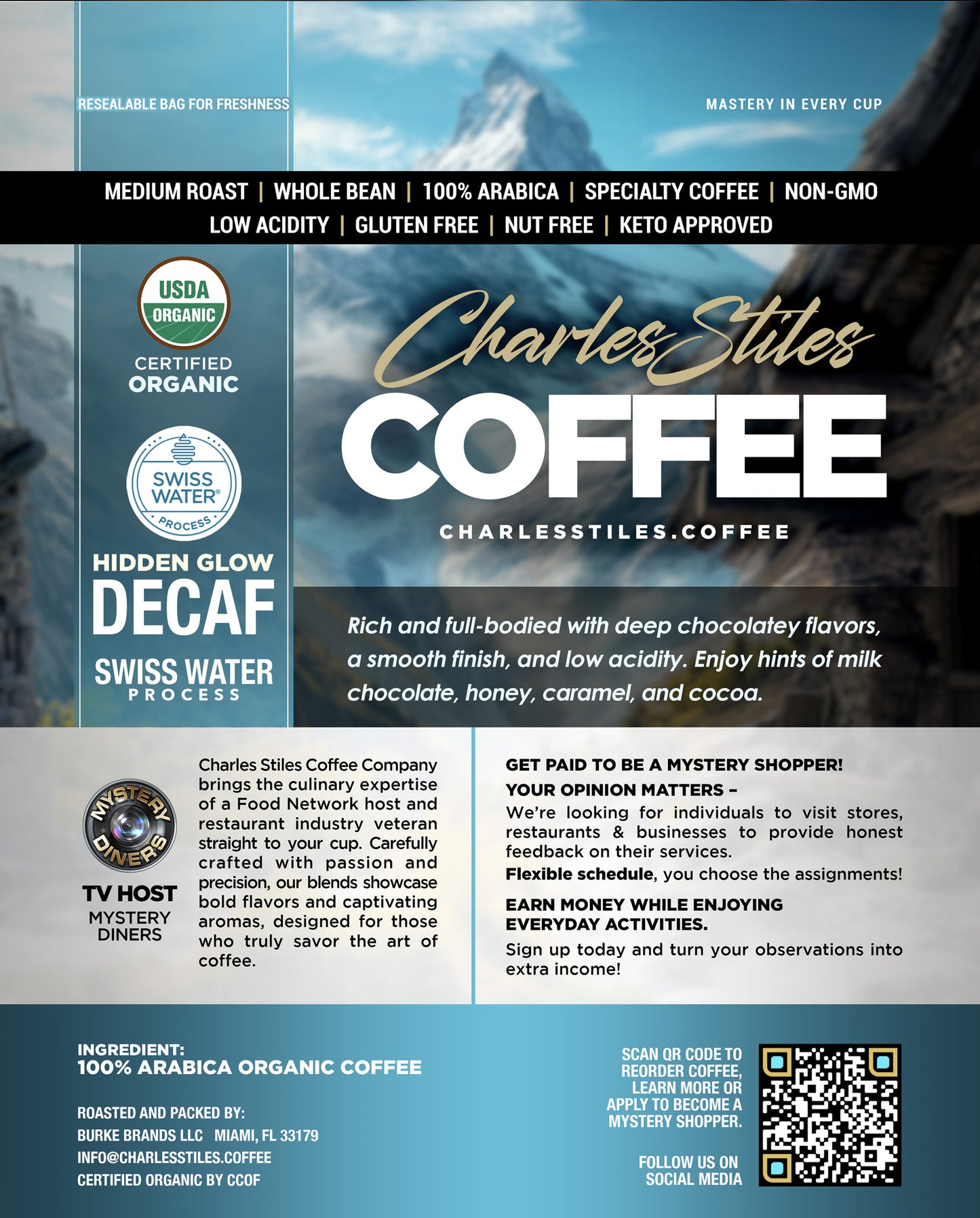 2LB Charles Stiles Organic Decaf Coffee
