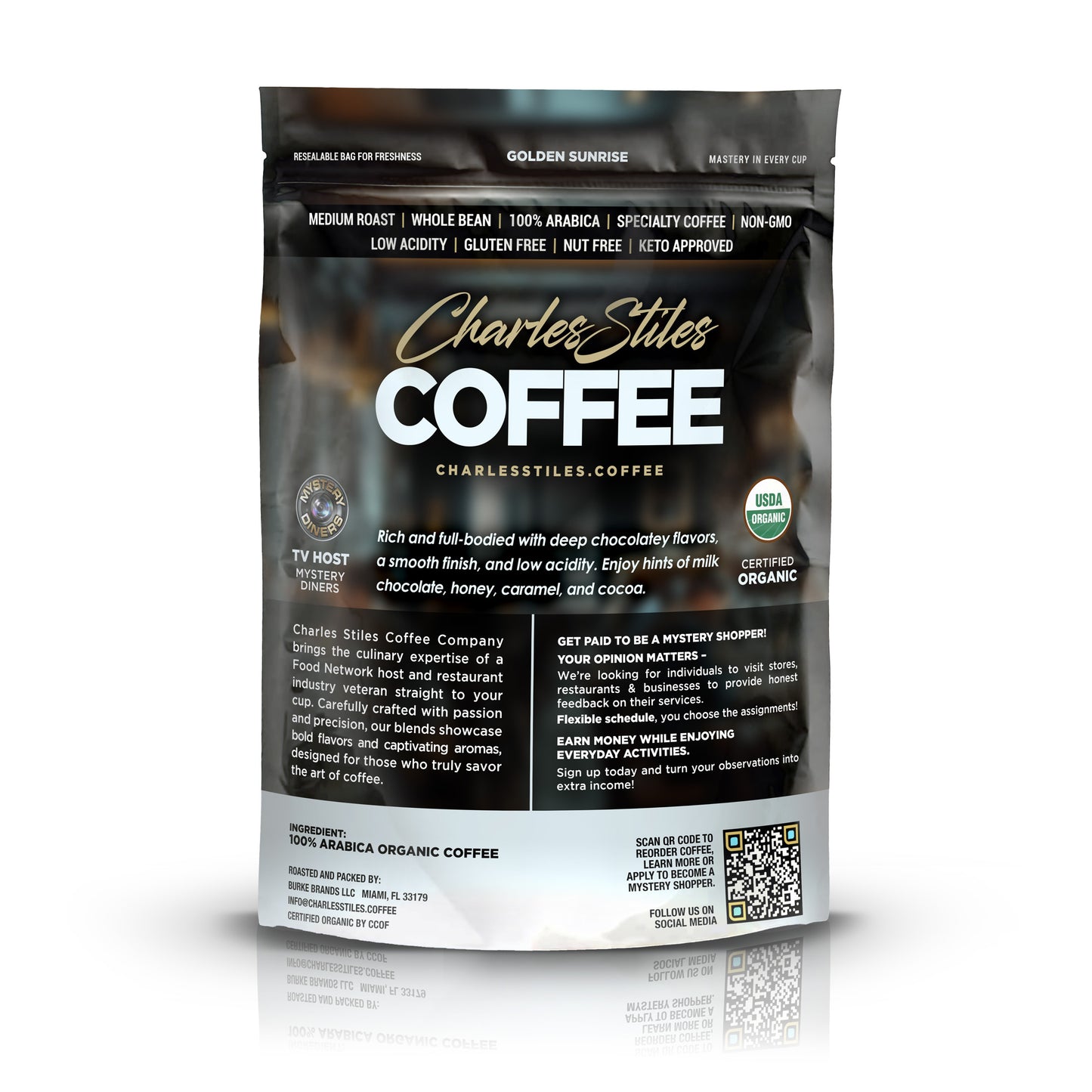 2LB Charles Stiles Organic Medium Roast Coffee