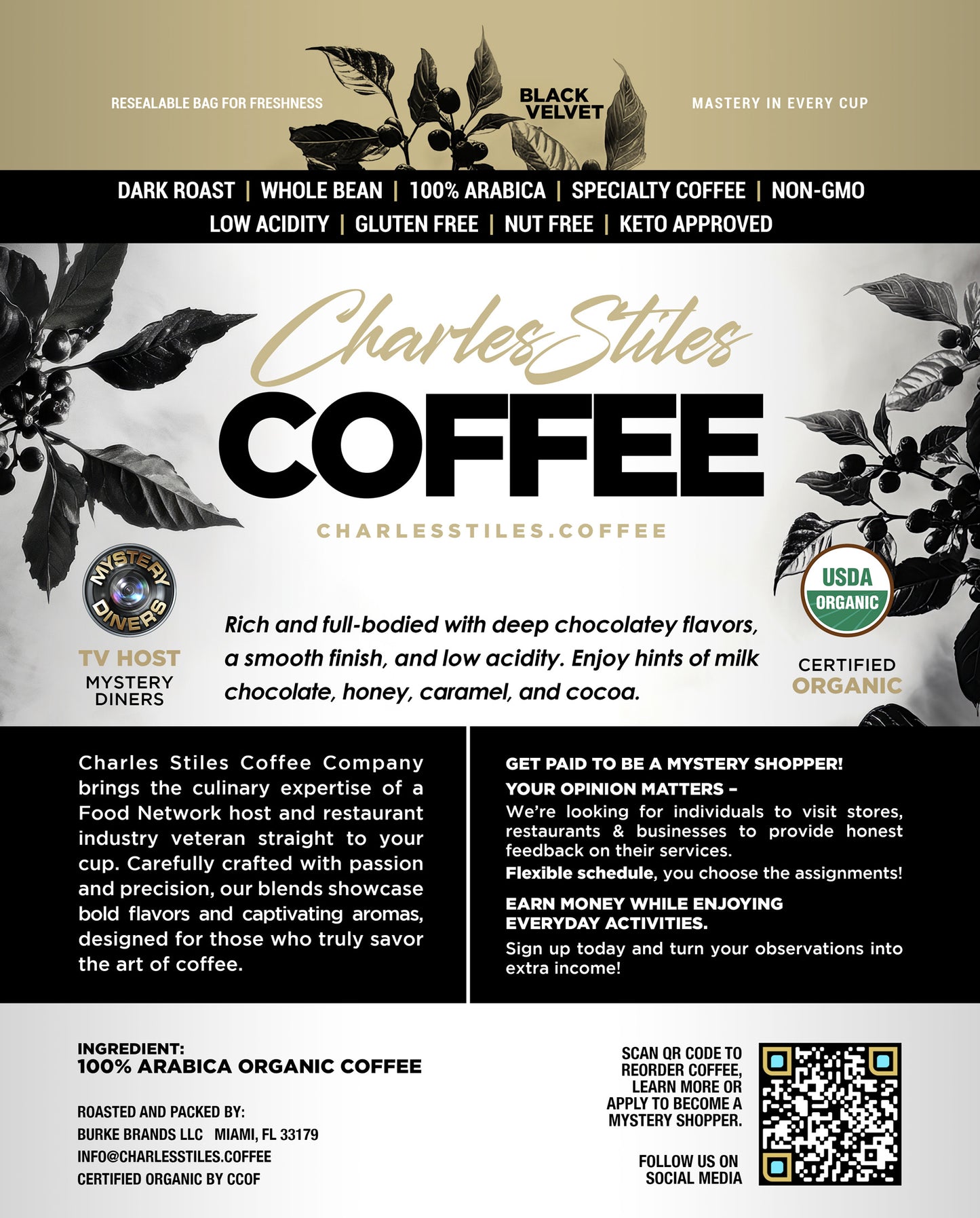 2LB Charles Stiles Organic Dark Roast Coffee