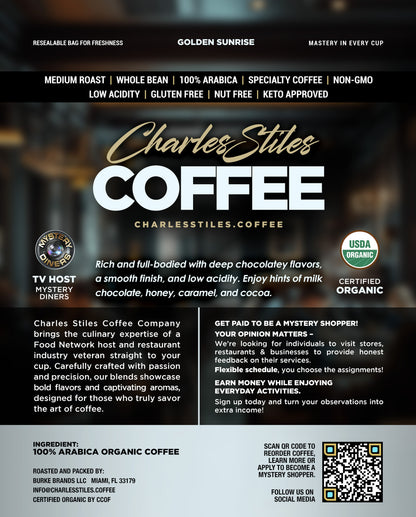 Golden Sunrise – 2 lb Organic Charles Stiles Medium Roast